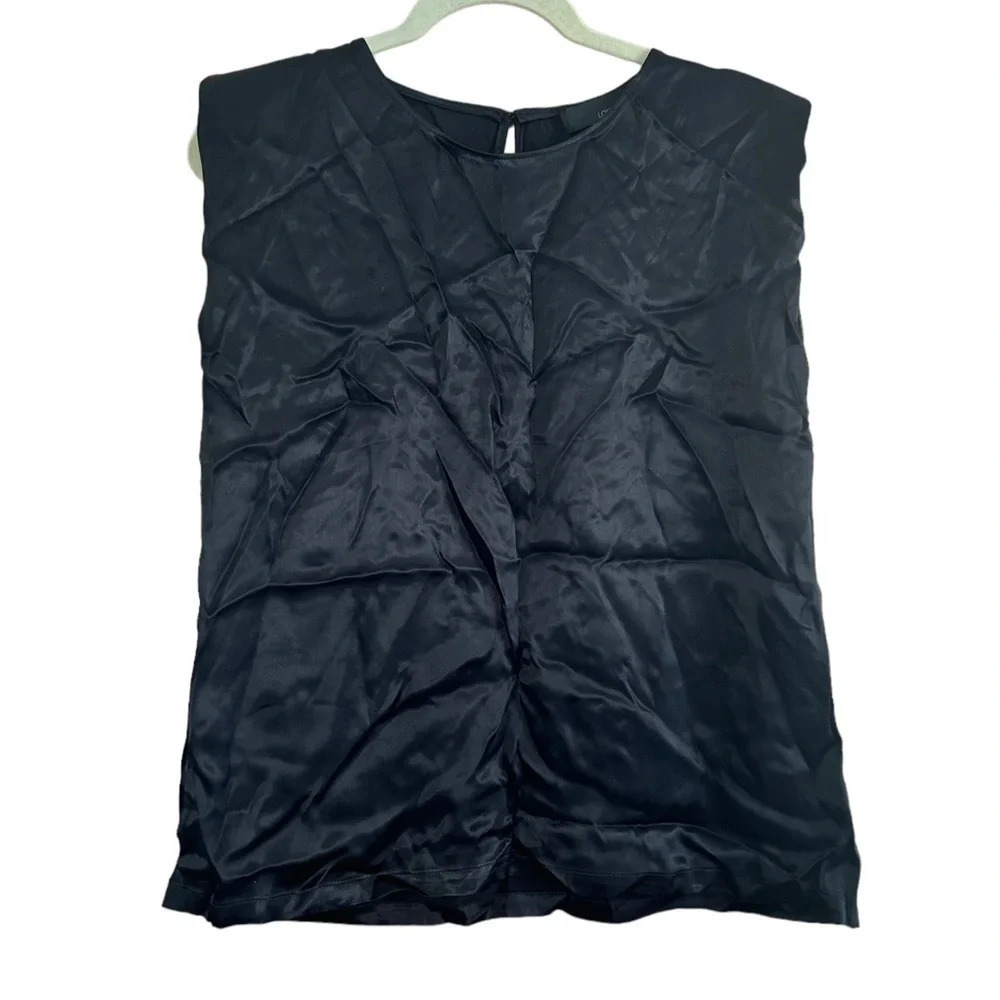 NWT LOST APRIL BLACK SATIN SHOULDER PAD BLOUSE